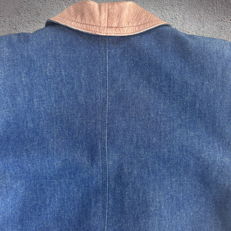 DENIM/LEATHER MAXI COAT