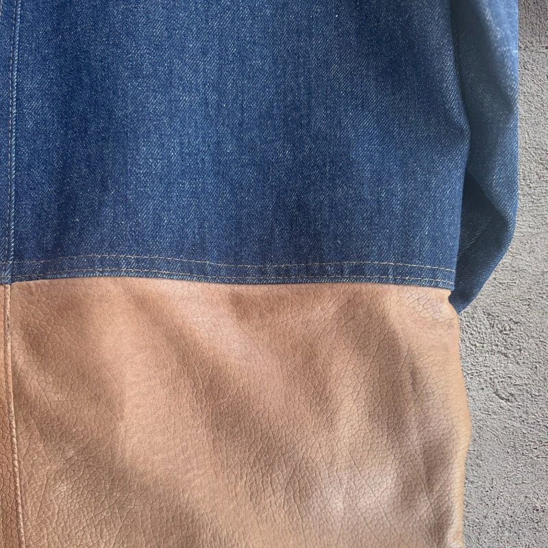 DENIM/LEATHER MAXI COAT