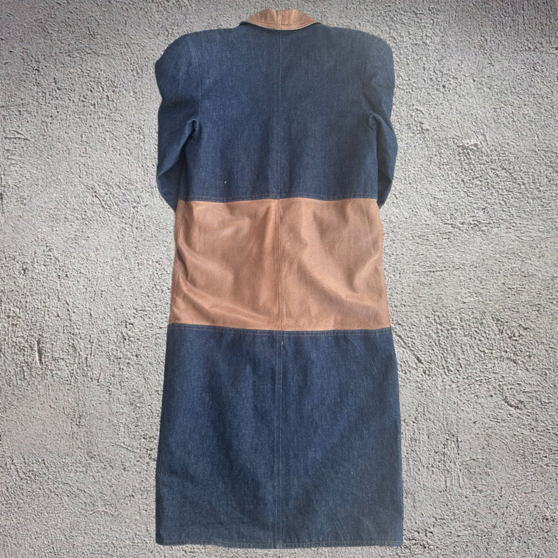DENIM/LEATHER MAXI COAT